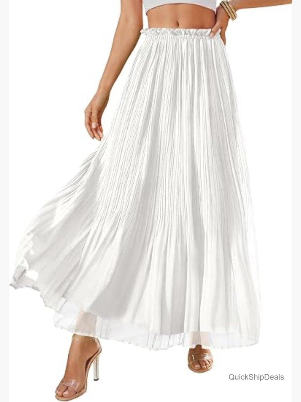 Flowy Pleated Chiffon A-Line Midi Skirt with Lining
